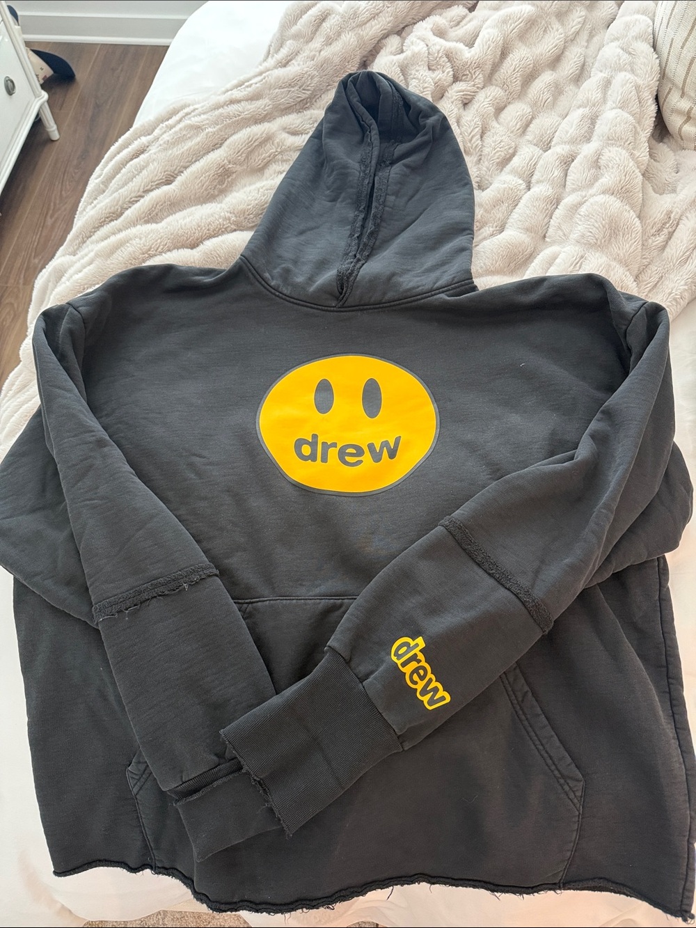 DREW Charcoal Hoodie with Yellow Smiley Logo